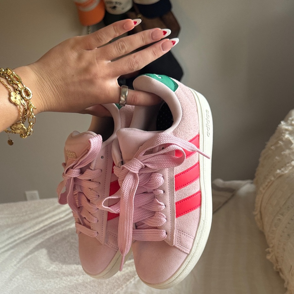Adidas Women's Pink and Green Sneakers